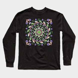 Botanical Mandala on Green Long Sleeve T-Shirt